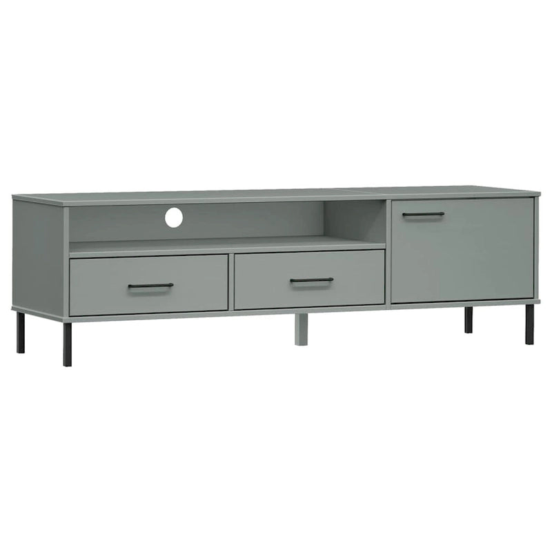 TV Stand TV Console with Metal Legs Solid Wood Pine OSLO - 62.2 x 15.7 x 18.3