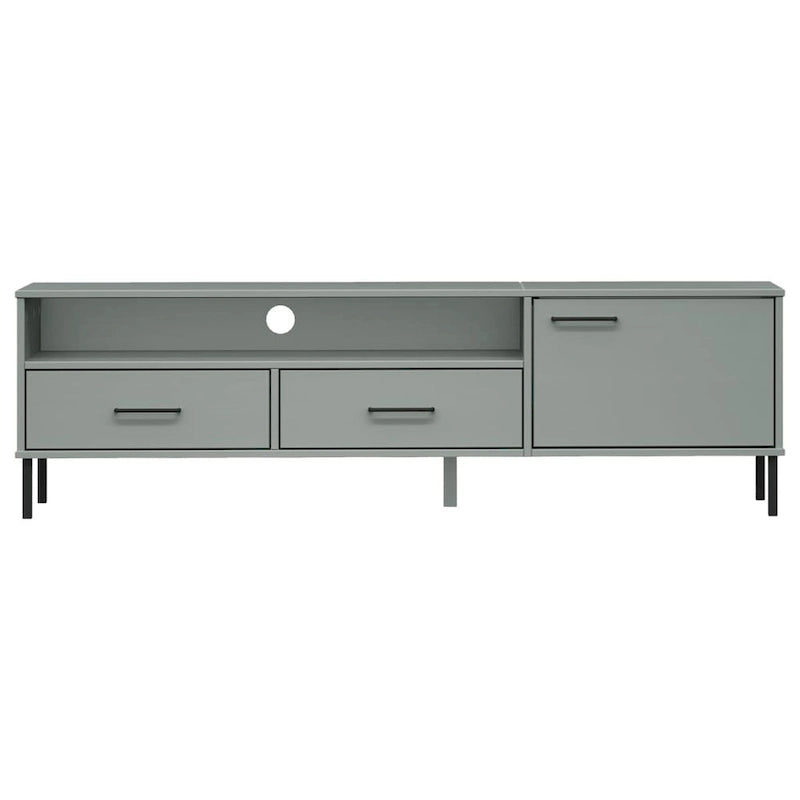TV Stand TV Console with Metal Legs Solid Wood Pine OSLO - 62.2 x 15.7 x 18.3
