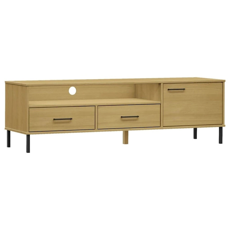 TV Stand TV Console with Metal Legs Solid Wood Pine OSLO - 62.2 x 15.7 x 18.3