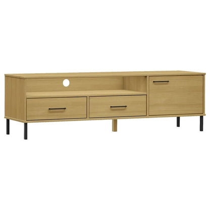 TV Stand TV Console with Metal Legs Solid Wood Pine OSLO - 62.2 x 15.7 x 18.3