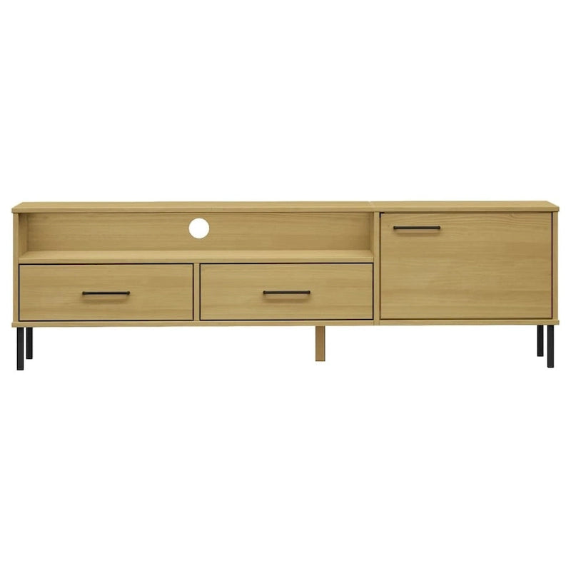 TV Stand TV Console with Metal Legs Solid Wood Pine OSLO - 62.2 x 15.7 x 18.3