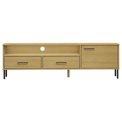 TV Stand TV Console with Metal Legs Solid Wood Pine OSLO - 62.2 x 15.7 x 18.3