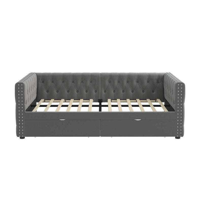 Twin Size Daybed with Drawers Upholstered Tufted Sofa Bed