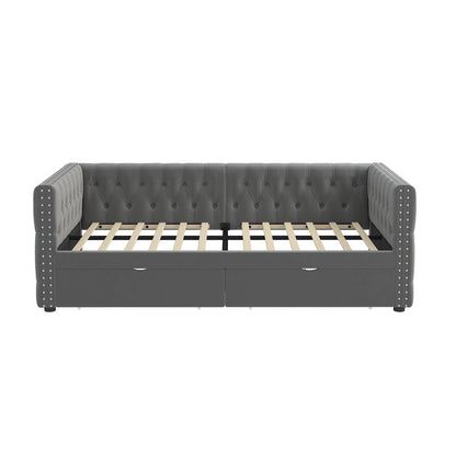 Twin Size Daybed with Drawers Upholstered Tufted Sofa Bed