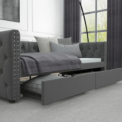 Twin Size Daybed with Drawers Upholstered Tufted Sofa Bed