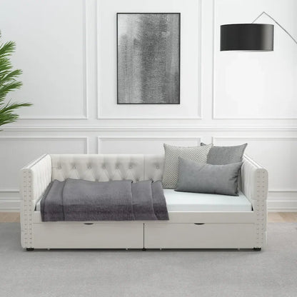 Twin Size Daybed with Drawers Upholstered Tufted Sofa Bed