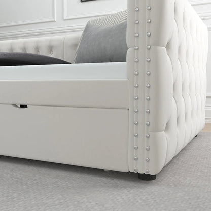 Twin Size Daybed with Drawers Upholstered Tufted Sofa Bed