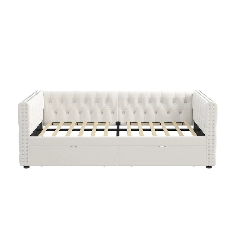 Twin Size Daybed with Drawers Upholstered Tufted Sofa Bed