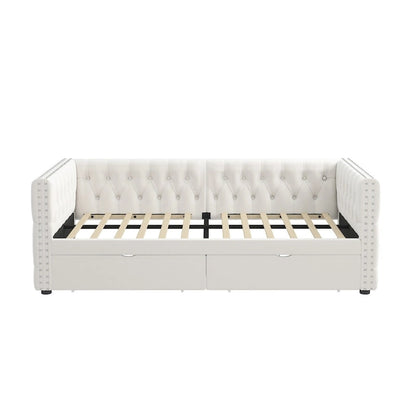 Twin Size Daybed with Drawers Upholstered Tufted Sofa Bed