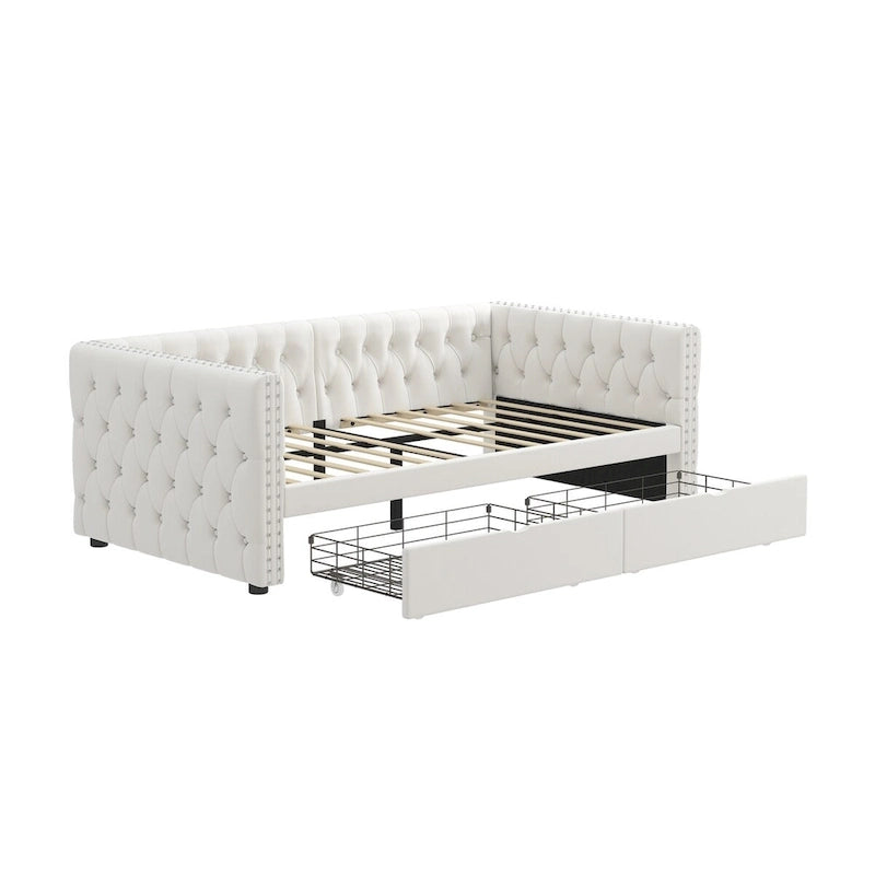 Twin Size Daybed with Drawers Upholstered Tufted Sofa Bed