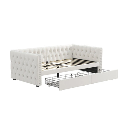 Twin Size Daybed with Drawers Upholstered Tufted Sofa Bed