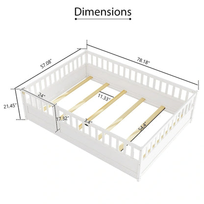 Montessori wooden children's floor bed with Support slat