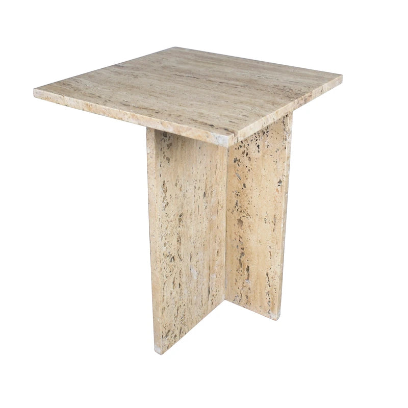 Venus 18.5 Contemporary Natural Marble Handmade T-Shaped End Table, Gray/Beige, by JONATHAN Y.