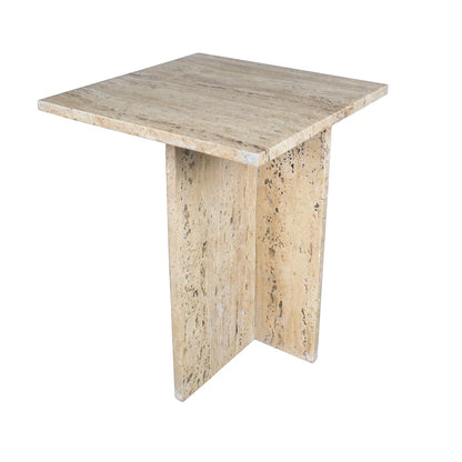 Venus 18.5 Contemporary Natural Marble Handmade T-Shaped End Table, Gray/Beige, by JONATHAN Y.