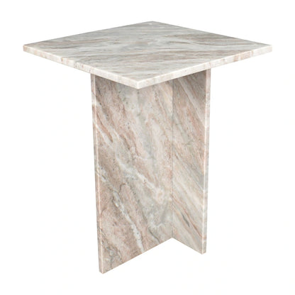 Venus 18.5 Contemporary Natural Marble Handmade T-Shaped End Table, Gray/Beige, by JONATHAN Y.