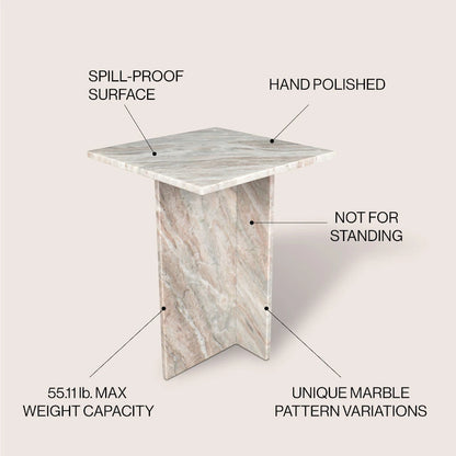 Venus 18.5 Contemporary Natural Marble Handmade T-Shaped End Table, Gray/Beige, by JONATHAN Y.
