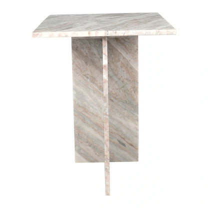Venus 18.5 Contemporary Natural Marble Handmade T-Shaped End Table, Gray/Beige, by JONATHAN Y.