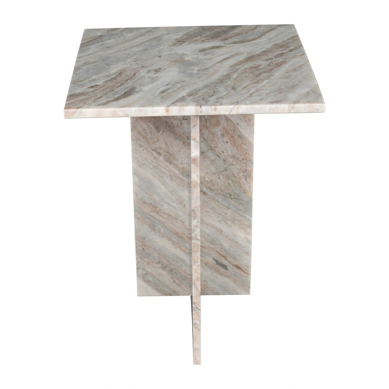 Venus 18.5 Contemporary Natural Marble Handmade T-Shaped End Table, Gray/Beige, by JONATHAN Y.