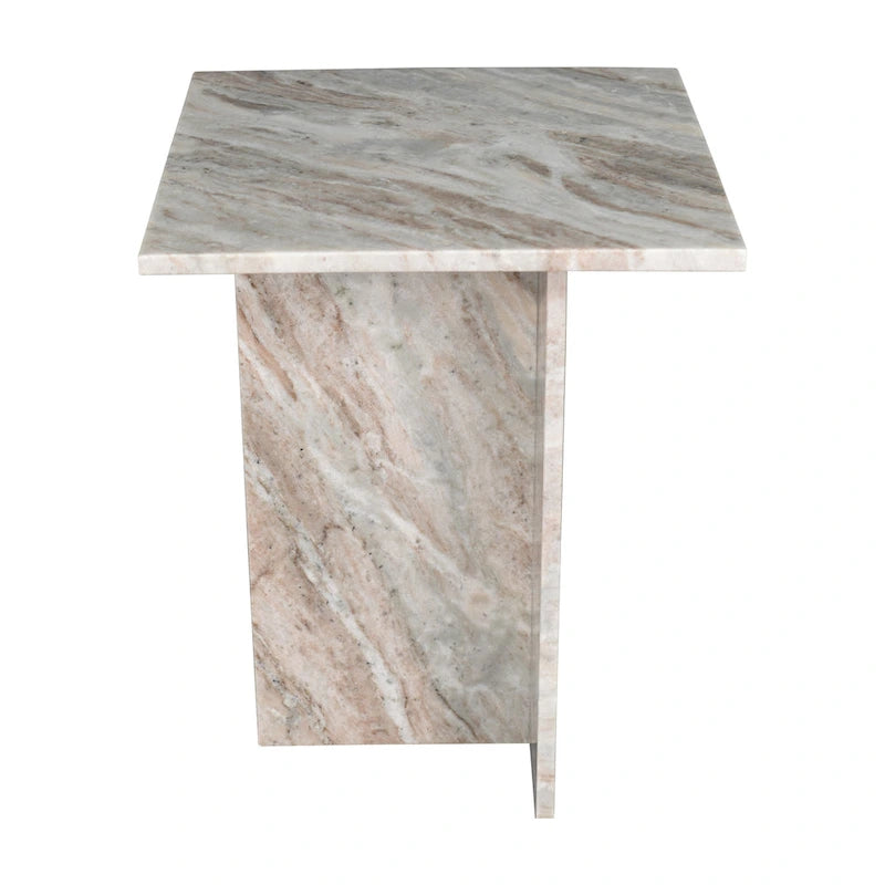 Venus 18.5 Contemporary Natural Marble Handmade T-Shaped End Table, Gray/Beige, by JONATHAN Y.