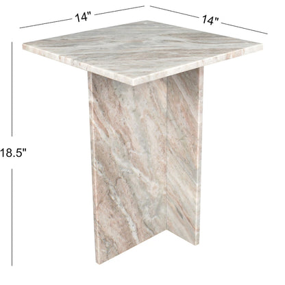 Venus 18.5 Contemporary Natural Marble Handmade T-Shaped End Table, Gray/Beige, by JONATHAN Y.