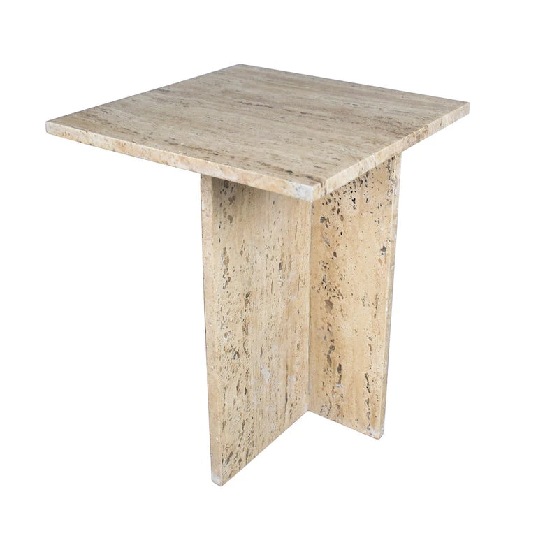 Venus 18.5 Contemporary Natural Marble Handmade T-Shaped End Table, Gray/Beige, by JONATHAN Y.