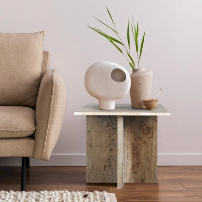 Venus 18.5 Contemporary Natural Marble Handmade T-Shaped End Table, Gray/Beige, by JONATHAN Y.