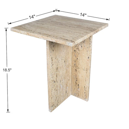Venus 18.5 Contemporary Natural Marble Handmade T-Shaped End Table, Gray/Beige, by JONATHAN Y.