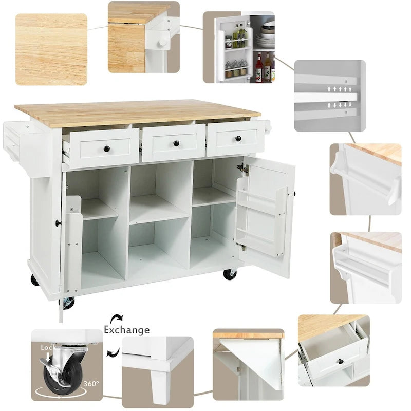 Kitchen Cart with Drop-Leaf Countertop