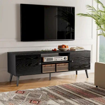 TV Stand, Mid Century Modern TV Stand for 55/60 inch TV, Farmhouse TV Stand, Entertainment Center for Living Room