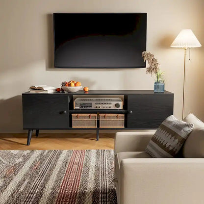 TV Stand, Mid Century Modern TV Stand for 55/60 inch TV, Farmhouse TV Stand, Entertainment Center for Living Room