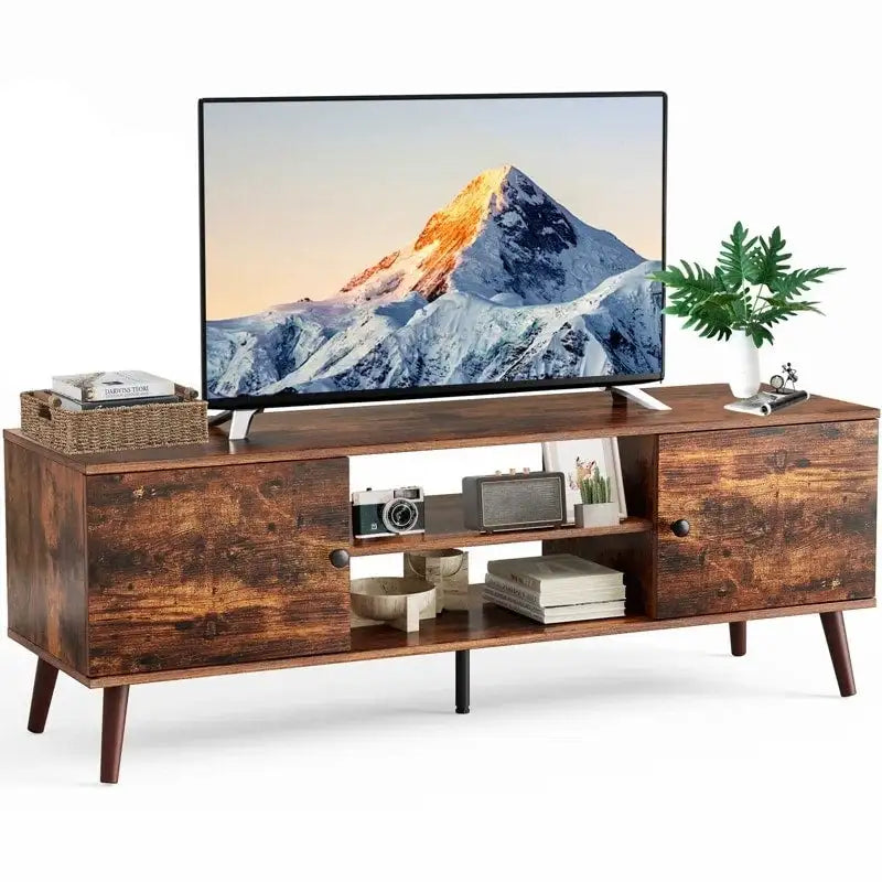 TV Stand, Mid Century Modern TV Stand for 55/60 inch TV, Farmhouse TV Stand, Entertainment Center for Living Room