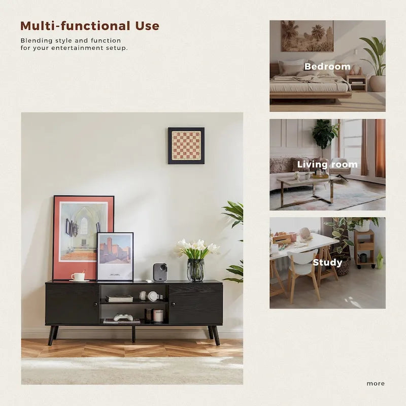 TV Stand, Mid Century Modern TV Stand for 55/60 inch TV, Farmhouse TV Stand, Entertainment Center for Living Room