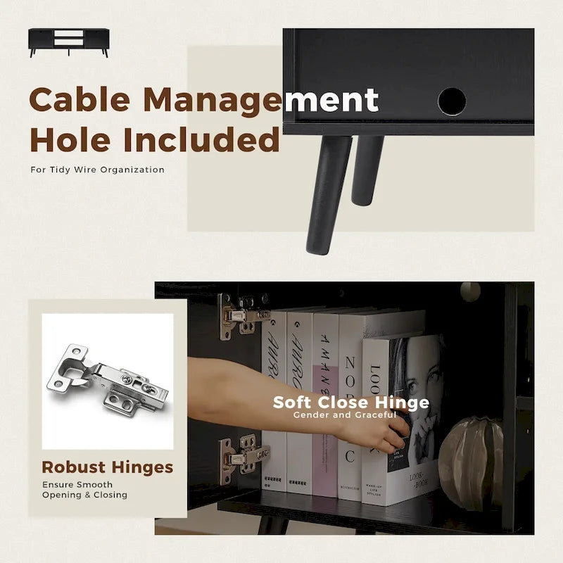 TV Stand, Mid Century Modern TV Stand for 55/60 inch TV, Farmhouse TV Stand, Entertainment Center for Living Room