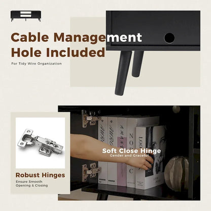 TV Stand, Mid Century Modern TV Stand for 55/60 inch TV, Farmhouse TV Stand, Entertainment Center for Living Room