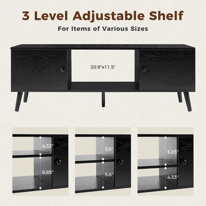 TV Stand, Mid Century Modern TV Stand for 55/60 inch TV, Farmhouse TV Stand, Entertainment Center for Living Room