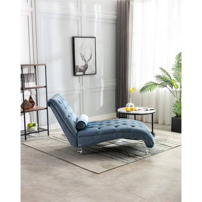 Leisure Concubine Sofa with Acrylic Feet, Traditional Chaise Velvet Barrel Sofa with Lumbar Support Pillow for Living Room