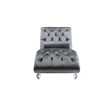 Leisure Concubine Sofa with Acrylic Feet, Traditional Chaise Velvet Barrel Sofa with Lumbar Support Pillow for Living Room