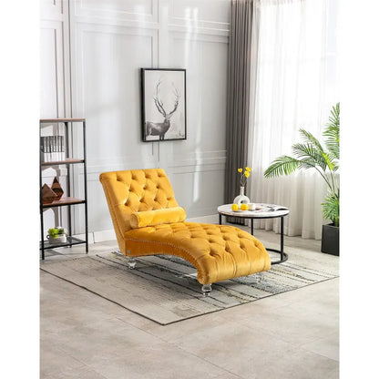 Leisure Concubine Sofa with Acrylic Feet, Traditional Chaise Velvet Barrel Sofa with Lumbar Support Pillow for Living Room