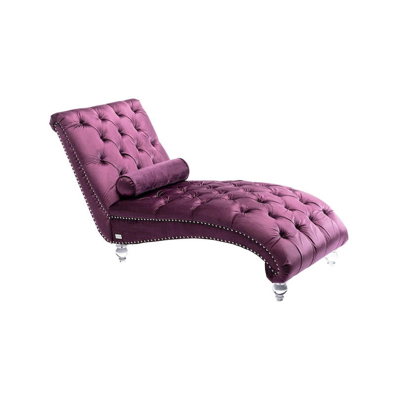 Leisure Concubine Sofa with Acrylic Feet, Traditional Chaise Velvet Barrel Sofa with Lumbar Support Pillow for Living Room
