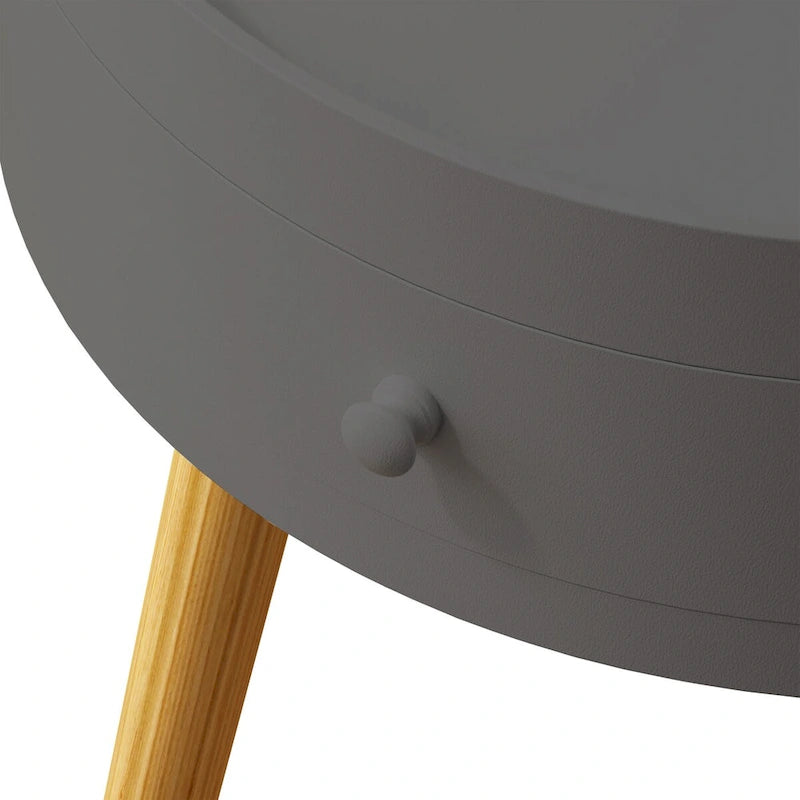 Modern Coffee Table with Drawer, Bedside Table, Sofa Side Table, Oak Table Legs, Suitable for Living Room and Bedroom,Gray