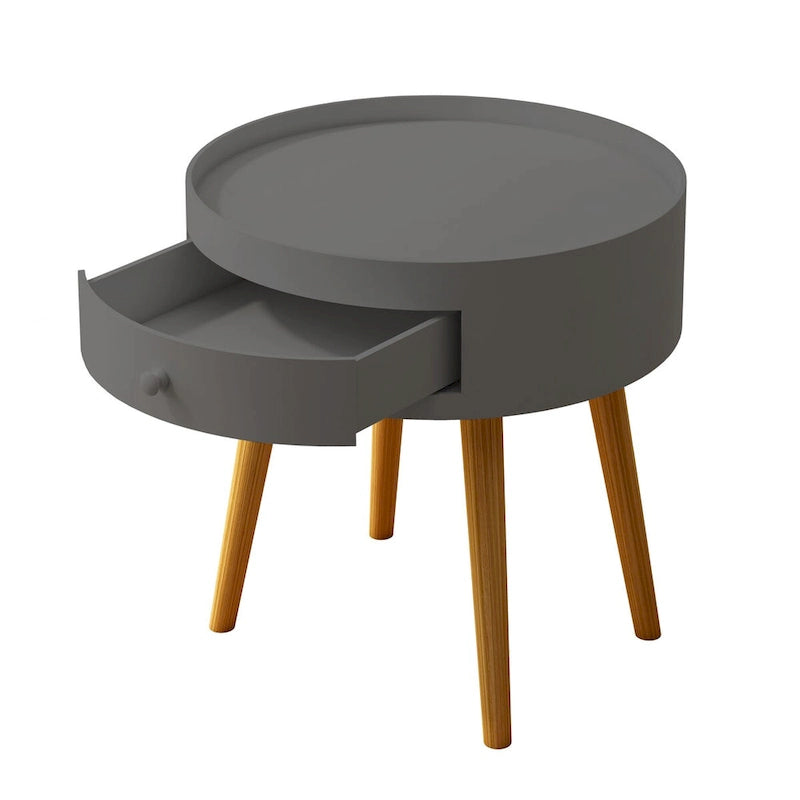 Modern Coffee Table with Drawer, Bedside Table, Sofa Side Table, Oak Table Legs, Suitable for Living Room and Bedroom,Gray