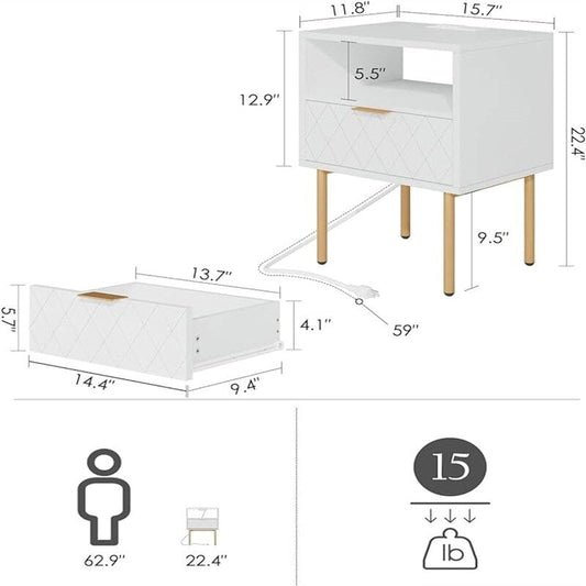 Nightstand with Charging Station - 11.81D x 15.75W x 22.05H