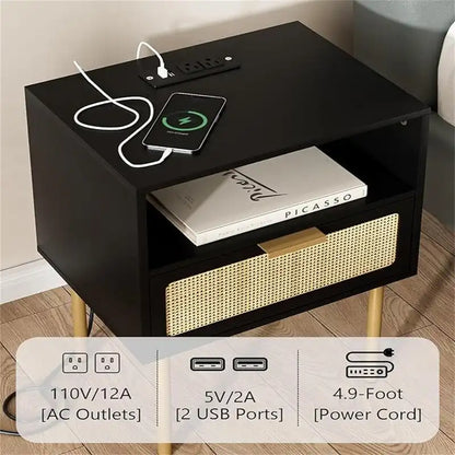 Nightstand with Charging Station - 11.81D x 15.75W x 22.05H