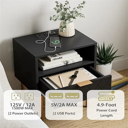 Nightstand with Charging Station - 11.81D x 15.75W x 22.05H