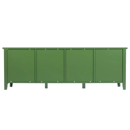 Vintage French Green TV Cabinet, Artist Home Sideboard Buffet with Glass Doors and Shelves, Accent Coffee Bar Storage Cabinet