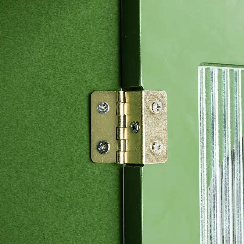 Vintage French Green TV Cabinet, Artist Home Sideboard Buffet with Glass Doors and Shelves, Accent Coffee Bar Storage Cabinet