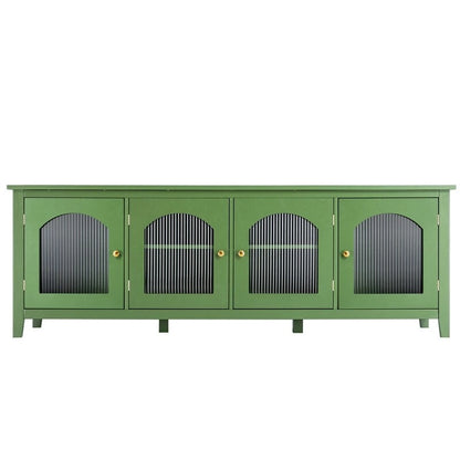 Vintage French Green TV Cabinet, Artist Home Sideboard Buffet with Glass Doors and Shelves, Accent Coffee Bar Storage Cabinet