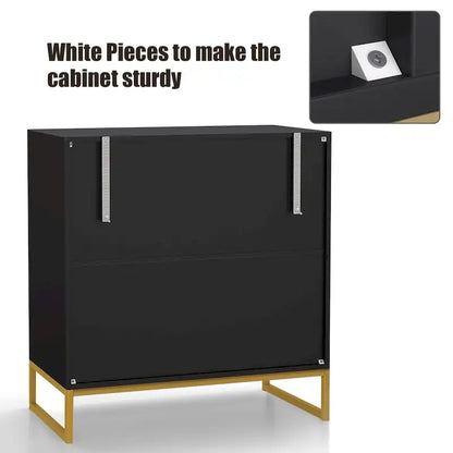 Anmytek Modern 2-Door Black Buffet Sideboard Table Rattan Kitchen Storage Cabinet with Open Shelf - 31.5 W x 15.7 D x 31.9 H