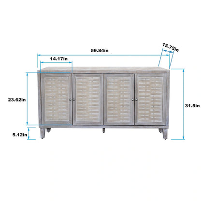 60-in Farmhouse Natural Wood Wash 4 Door Wooden Sideboard Buffet Server Accent Storage Cabinet