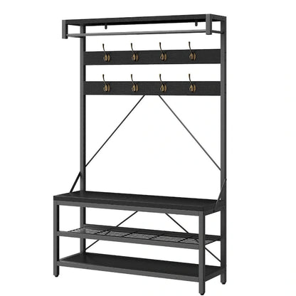 Modern Shoe Bench with Hall tree, storage shelves